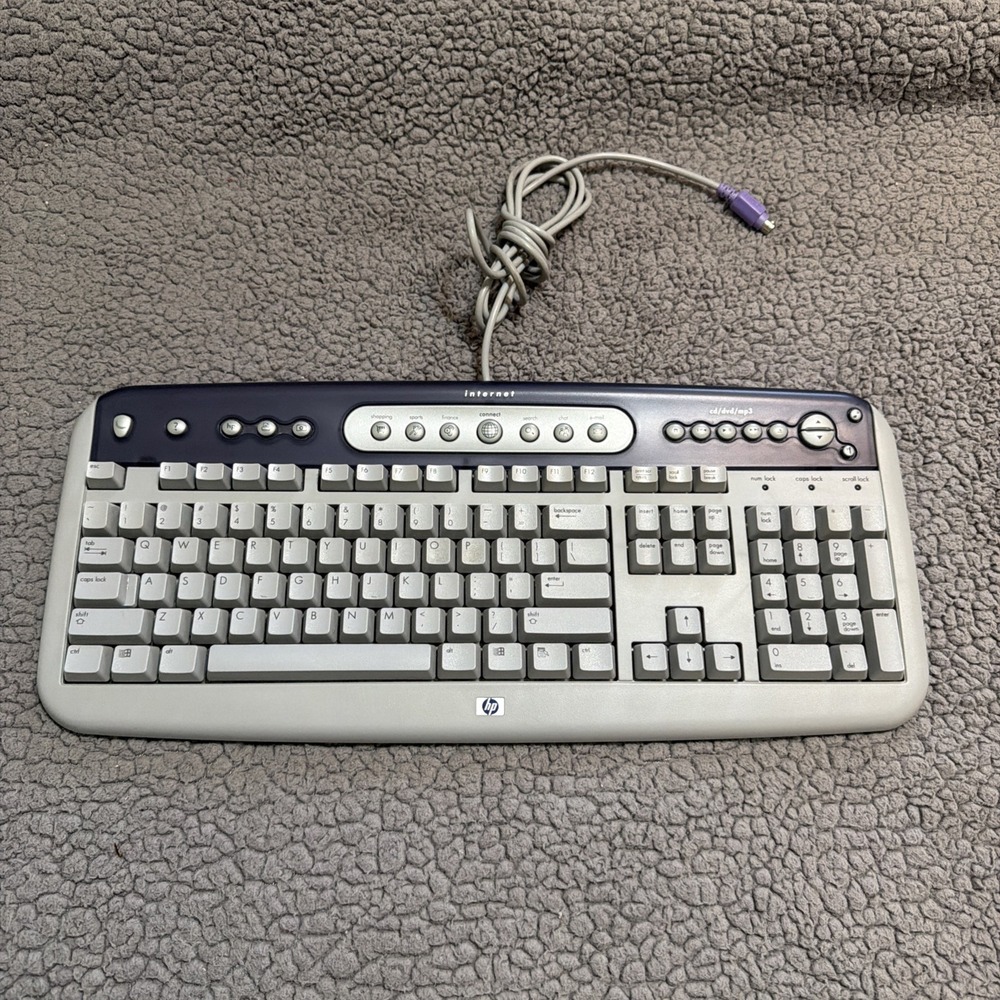 HP Keyboard Wired Internet cd/dvd controls 5185-1596 Wired PS/2 TESTED Clicky